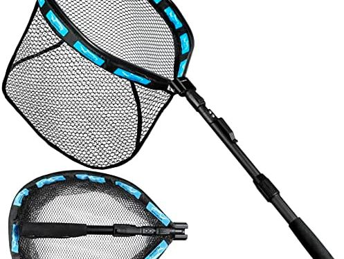 PLUSINNO Floating Fishing Net, Rubber Coated Fish net for Easy Catch and Release, Fishing Nets Freshwater for Bass, Trout, Walleye, Kayak, Folding Landing Net for Easy to Carry and Storage