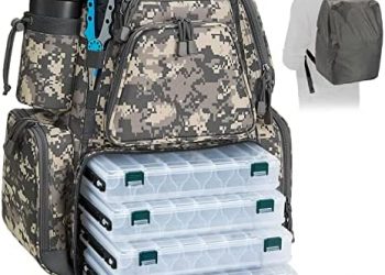 Piscifun Fishing Tackle Backpack with 4 Tackle Boxes, Waterproof Rain Cover, Bottle Holder, Large Storage Waterproof Fishing Tackle Bag for Fishing Gear, Camping, Hiking