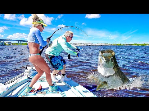 Unexpected GIANT 100lb+ Tarpon Battle Inshore Bridge Fishing! *Florida Fishing*