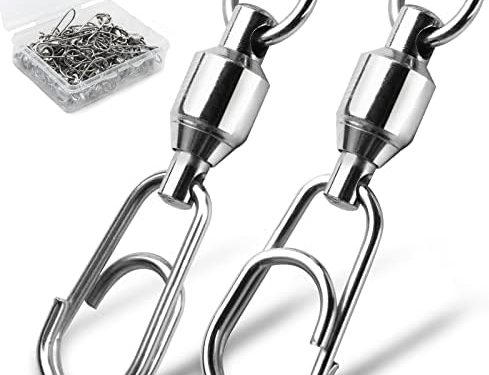 FishTrip 30Pcs Ball Bearing Fishing Swivels with Oval Split Ring, 9 Size Stainless Steel Snap Swivel Saltwater,Heavy Duty Terminal Tackle Connector
