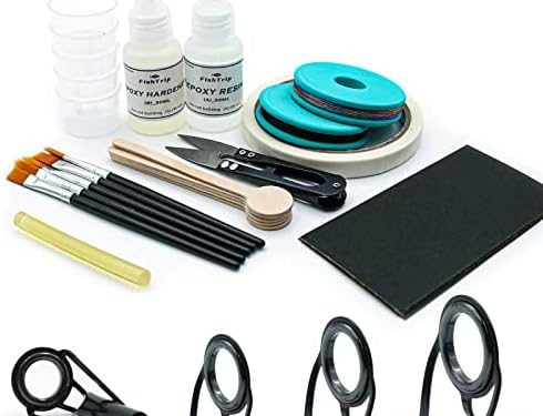 FishTrip Fishing Rod Guide Repair Kit 10 Sizes Rod Tips Guide Repair kit with Ceramic Ring Double Foot Pole Guide Replacement Kit