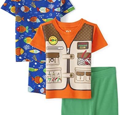 The Children’s Place Baby Boys’ Short Sleeve Top and Pants 2 Piece Pajama Sets
