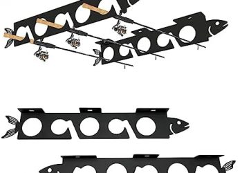 Fish-Shaped Metal Fishing Rod Holders For Garage And Home, Wall Or Ceiling Mounted Fishing Pole Storage Holders Rack, Store Up to 5 Fishing Rods To Save Space With Anti-Scratch Protection
