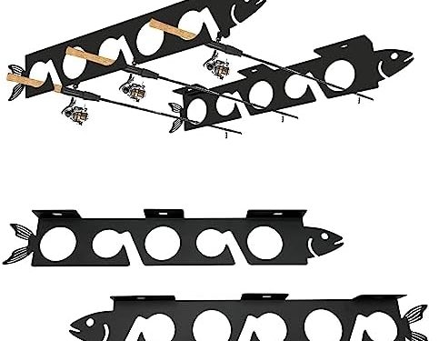 Fish-Shaped Metal Fishing Rod Holders For Garage And Home, Wall Or Ceiling Mounted Fishing Pole Storage Holders Rack, Store Up to 5 Fishing Rods To Save Space With Anti-Scratch Protection