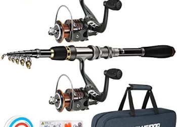PLUSINNO Telescopic Fishing Rod and Reel Combos Full Kit, Carbon Fiber Fishing Pole, 12 +1 Shielded Bearings Stainless Steel BB Spinning Reel