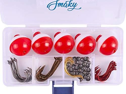 Smaky Fishing Tackle Kit Beginners Equipment 80 Pcs-Includes Fishing Hooks Bobbers Circle Octopus Hooks Sinkers| Starter Kit for Artificial and Live Baits (80-Pcs)