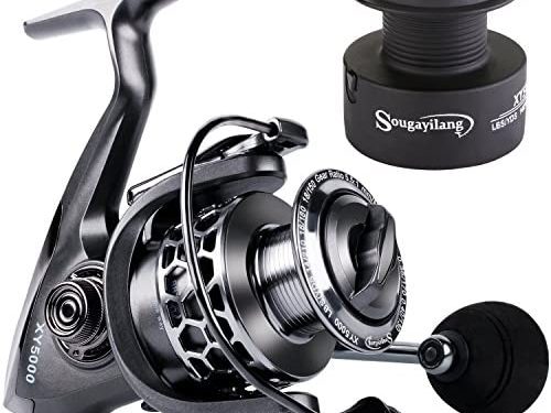 Sougayilang Fishing Reel 13+1BB Light Weight Ultra Smooth Aluminum Spinning Fishing Reel with Free Spare Graphite Spool