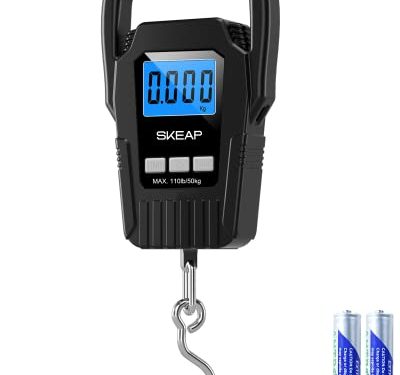 Digital Fish Scale Hanging Scale Fishing Scale, SKEAP 110lb/50kg Luggage Scale,Upgrade Large Handle & Backlit LCD Display, Postal Scale,Black,Fishing Gifts for Men,Gift Ideas,Black