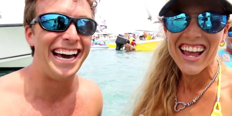 She almost went overboard! Bikini Sunday Funday Party at the Sandbar