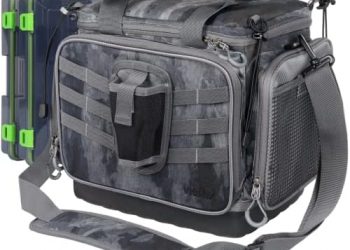 VISMIX Fishing Tackle Bag- Fishing Bag Large Water-Resistant Fishing Storage Bag with 2pcs 3600 Tackle Tray Boxes and Rod Holder