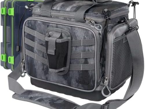 VISMIX Fishing Tackle Bag- Fishing Bag Large Water-Resistant Fishing Storage Bag with 2pcs 3600 Tackle Tray Boxes and Rod Holder