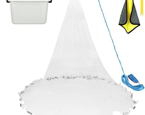 Yeahmart Saltwater American Fishing Cast Net for Bait Trap Fish Heavy Duty Throw Net 4Ft/6Ft/8Ft Radius Freshwater Casting Nets with an Extra Fishing Cage, 3/8 Inch Mesh Size