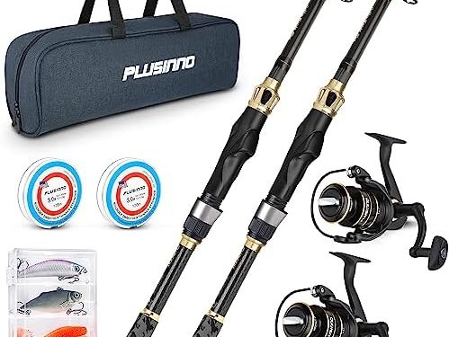 PLUSINNO Fishing Rod and Reel Combo,Fishing Pole,Telescopic Fishing Rod Kit with Spinning Reel, Telescopic Fishing Pole with Carrier Bag for Freshwater Saltwater for Men Women