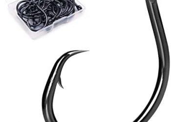 FishTrip Circle Hooks Saltwater,in-Line Fishing Hooks 3X Strong for Catfish 25pcs,Black/High Carbon Steel/Non-Offset/Closed Eye/Wide Gap for Striped Bass Salmon