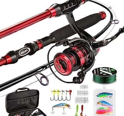 Ghosthorn Fishing Rod and Reel Combo, Telescopic Fishing Pole Kit for Men Collapsible Portable Fishing Gear Starter Compact Travel Pole with Carrier Bag for Freshwater Saltwater Fishing Gifts for Men Women