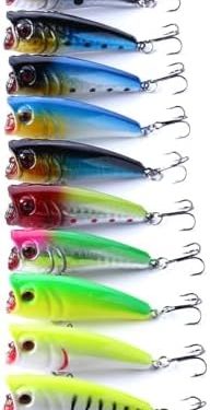 HENGJIA Top Water Popper Fishing Lures Saltwater Freshwater, 10 Pack Poppers Lures Artificial Hard Baits for Bass, Trout, Walleye, Crankbait Fishing Lure