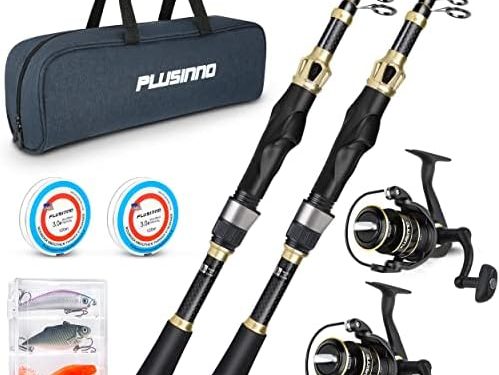 PLUSINNO Fishing Rod and Reel Combo,Fishing Pole,Telescopic Fishing Rod Kit with Spinning Reel, Telescopic Fishing Pole with Carrier Bag for Freshwater Saltwater for Men Women