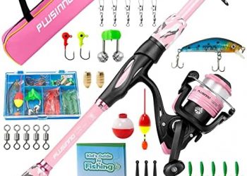 PLUSINNO Kids Fishing Pole, Portable Telescopic Fishing Rod and Reel Combo Kit – with Spinning Fishing Reel Tackle Box for Boys, Girls, Youth