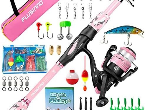 PLUSINNO Kids Fishing Pole, Portable Telescopic Fishing Rod and Reel Combo Kit – with Spinning Fishing Reel Tackle Box for Boys, Girls, Youth
