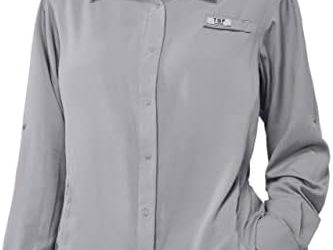 TGF Women’s Sun Protection Fishing Shirts Long Sleeve Button Up Shirt with Zipper Pockets for Traveling Hiking Camping