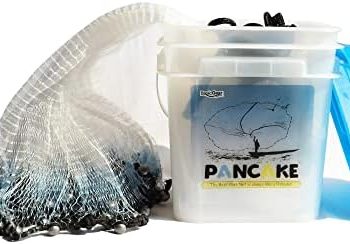 BasicGear Pancake Premium Cast Net for Bait Trap Fish, 6ft-12ft Radius with 3/8 or 1/4 inch Mesh, Pure Lead 1.25LB for Freshwater and Saltwater, Professional Grade and Upgraded Material, Throw Style