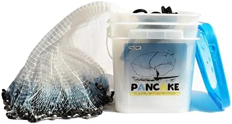 BasicGear Pancake Premium Cast Net for Bait Trap Fish, 6ft-12ft Radius with 3/8 or 1/4 inch Mesh, Pure Lead 1.25LB for Freshwater and Saltwater, Professional Grade and Upgraded Material, Throw Style