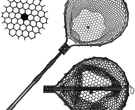 Blue Billow Rubber Fishing Net Large Folding Landing Net,Collapsible Aluminum Pole Handle with Deep Net for Fishing,Big Fishing Net for Freshwater and Saltwater,Fly Fsihing Net Extend to 67 inches