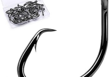 FishTrip Circle Hooks Saltwater for Catfish – 25pcs Offset 3X Strong Fishing Hook Wide Gap for Live Bait,Size 2 1 1/0 2/0 3/0 4/0 5/0 6/0 7/0 8/0 9/0 10/0 12/0