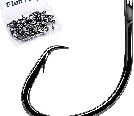 FishTrip Circle Hooks Saltwater for Catfish – 25pcs Offset 3X Strong Fishing Hook Wide Gap for Live Bait,Size 2 1 1/0 2/0 3/0 4/0 5/0 6/0 7/0 8/0 9/0 10/0 12/0
