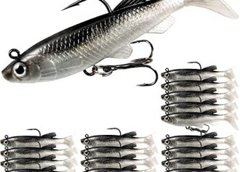 Fishing Lures for Bass, VMSIXVM Fishing Jig Head Swim Shad Lure, Soft Plastic Swimbaits with Paddle Tail, Trout Bass Sinking Baits Kit for Saltwater/Freshwater, Fishing Gear and Fishing Gifts