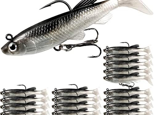 Fishing Lures for Bass, VMSIXVM Fishing Jig Head Swim Shad Lure, Soft Plastic Swimbaits with Paddle Tail, Trout Bass Sinking Baits Kit for Saltwater/Freshwater, Fishing Gear and Fishing Gifts