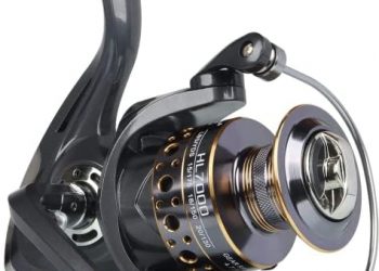 HPLIFE Spinning Reel, Saltwater Fishing Reels with Wooden Handle 13 BB Light Weight 43LB Max Drag, 4.7:1/5.2:1 Gear Ratio Summer/ICE Fishing Beginners Kids Friendly