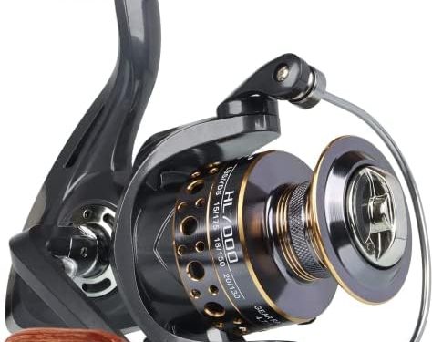 HPLIFE Spinning Reel, Saltwater Fishing Reels with Wooden Handle 13 BB Light Weight 43LB Max Drag, 4.7:1/5.2:1 Gear Ratio Summer/ICE Fishing Beginners Kids Friendly