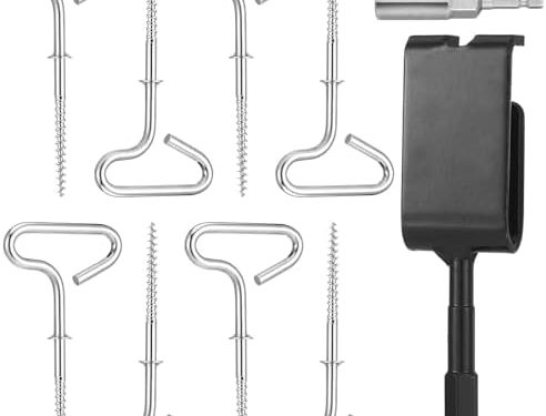 Leriton 11 Pcs Ice Anchor Tool Kit Includes Ice Anchor Drill Adapter 8 Pcs Threaded Peg Ice Fishing Shelter Stake Nail 2 Impact Socket and Storage Bag for Ice Shanty Tent Shack Ice House Accessories