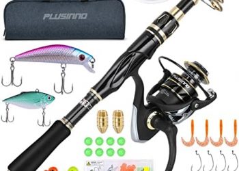 PLUSINNO Fishing Rod and Reel Combos Set,Telescopic Fishing Pole with Spinning Reels, Carbon Fiber Fishing Rod for Travel Saltwater Freshwater Fishing