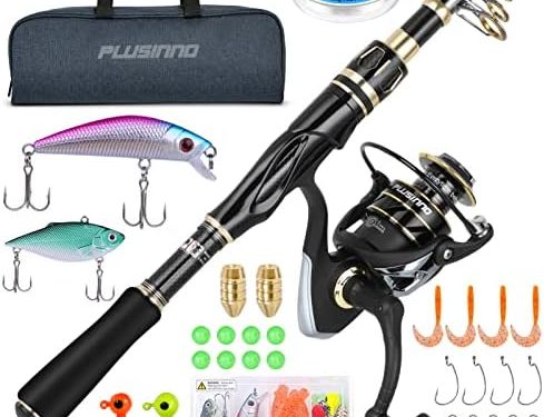 PLUSINNO Fishing Rod and Reel Combos Set,Telescopic Fishing Pole with Spinning Reels, Carbon Fiber Fishing Rod for Travel Saltwater Freshwater Fishing