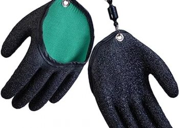 Fishing Gloves with Magnet Release,2Pcs Professional Anti-Slip Catch Fish Gloves,Puncture Proof Fishing Glove for Handling,Catching,Cleaning,Hunting,Fisherman Fishing Accessories Equipment,Black