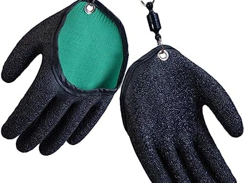 Fishing Gloves with Magnet Release,2Pcs Professional Anti-Slip Catch Fish Gloves,Puncture Proof Fishing Glove for Handling,Catching,Cleaning,Hunting,Fisherman Fishing Accessories Equipment,Black