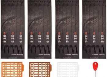 Luroad Carp Fishing Hair Rigs, 20 Pcs Curved Barbed Carp Hook Anti-Tangle Swivel Braided Thread line with 3 Card Boilie Bait Stops Dumbell Stoppers and Stringer Needle