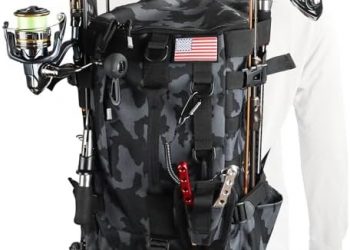 MoiShow Fishing Backpack Tackle Bag, Fishing Backpack with Rod Holders Large Storage Fishing Tackle Box Backpack, Fishing Rod Bag for Carrying Fishing Gear and Equipment, Fishing Gifts for Men