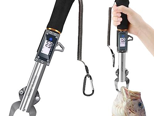 SANLIKE Fish Gripper with Digital Fish Scale 55LBS Stainless Steel Fish Lip Gripper Scale, HD Large Display, Waterproof & Saltwater-Resistant, 360 Degree Spinning Claws Professional Fish Holder Tool