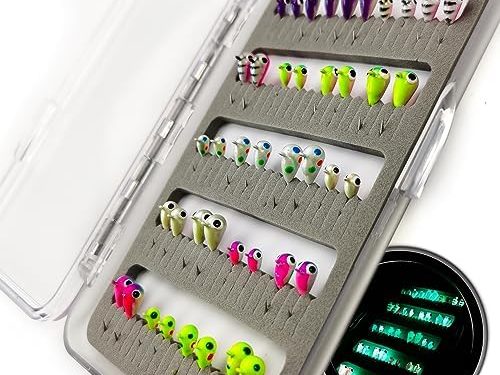 VMSIXVM Tungsten Ice Fishing Jigs Starter Kit, Glow Tungsten Ice Jig Heads Ice Fishing Lures for Walleye Crappie Panfish, Micro Ice Fishing Gear Accessories Tackle Ice Fishing Gifts for Men