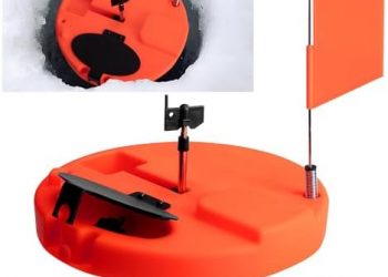 Adnee Ice Fishing Tip-Up – 10.5″ Thermal Tip-Up with Orange Pole Flags – Freeze-Proof Ice Fishing Accessories Covers 10″ Hole