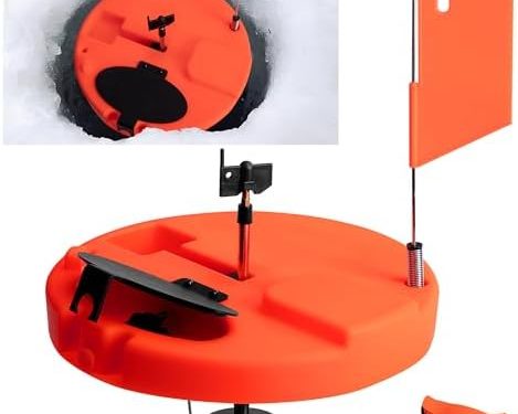 Adnee Ice Fishing Tip-Up – 10.5″ Thermal Tip-Up with Orange Pole Flags – Freeze-Proof Ice Fishing Accessories Covers 10″ Hole