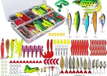 Fishing Lures Kit for Freshwater Saltwater, Bait Tackle Box for Bass Trout Salmon,Including Topwater Lures,Crankbaits, Spinnerbaits, Plastic Worms, Jigs, Fishing Gear Lures Set (375pcs)