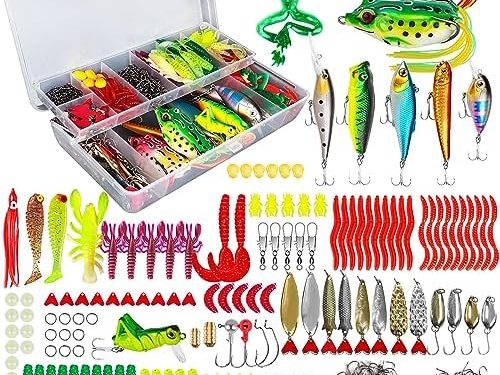 Fishing Lures Kit for Freshwater Saltwater, Bait Tackle Box for Bass Trout Salmon,Including Topwater Lures,Crankbaits, Spinnerbaits, Plastic Worms, Jigs, Fishing Gear Lures Set (375pcs)