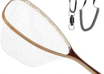 Kylebooker Fly Fishing Landing Net Wooden Frame Trout Fishing Net Soft Rubber Mesh for Catch and Release