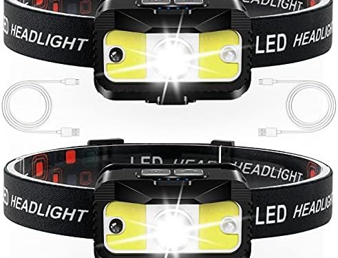 MIOISY Headlamp Rechargeable,1200 Lumen Ultra Bright LED Head Lamp Flashlight with White Red Light, 2 Pack Motion Sensor Waterproof Headlight, 8 Modes Lights for Outdoor Camping Fishing Running