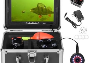 MOQCQGR Underwater Fishing Camera, Portable Video Fish Finder wiht 7 inch HD LCD Monitor 1200TVL Camera, 12pcs IR and 12pcs LED White Lights for Ice,Lake and Boat Fishing(15M/49FT)
