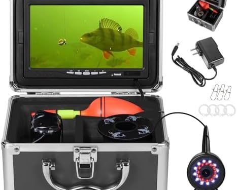 MOQCQGR Underwater Fishing Camera, Portable Video Fish Finder wiht 7 inch HD LCD Monitor 1200TVL Camera, 12pcs IR and 12pcs LED White Lights for Ice,Lake and Boat Fishing(15M/49FT)